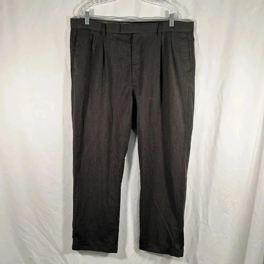 Michael Brandon Dress Pants Men's 40x30 Dark Grey Wool Blend Pleated